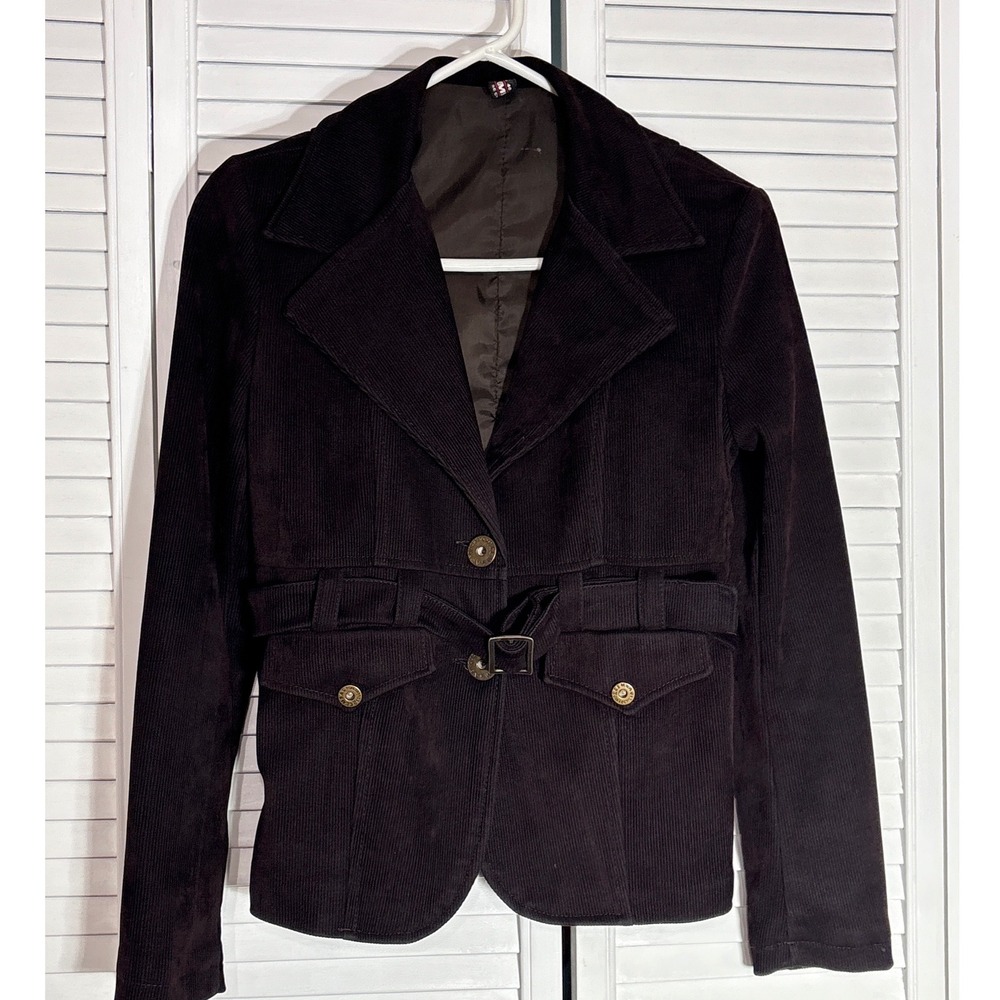 Cemsa Collection Brown Corduroy Belted Blazer Jacket WomenStretch Made in Turkey